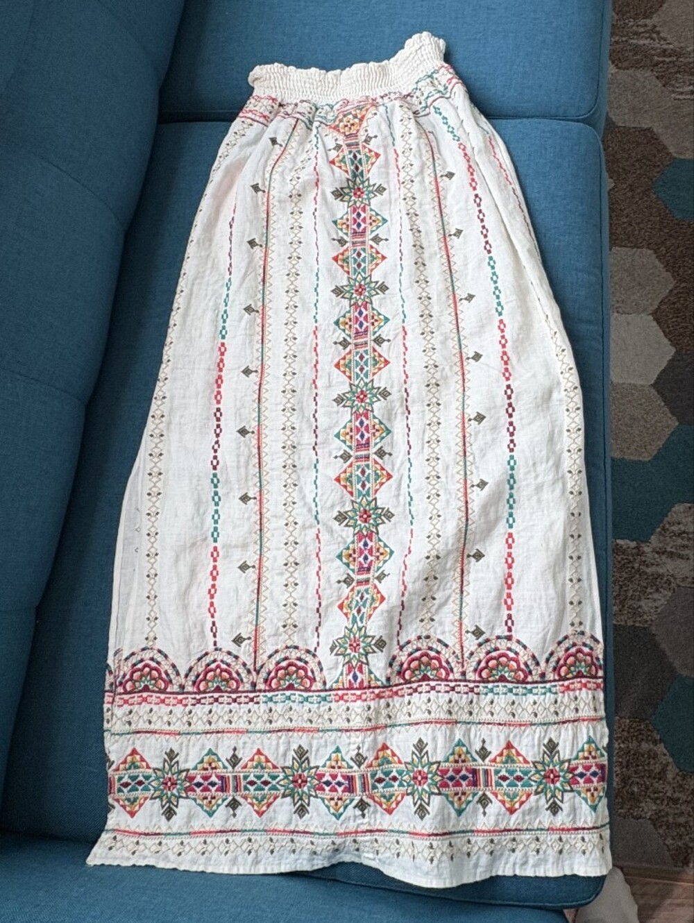 Johnny Was White Linen Maxi Skirt Multicolor Embroidered  Small